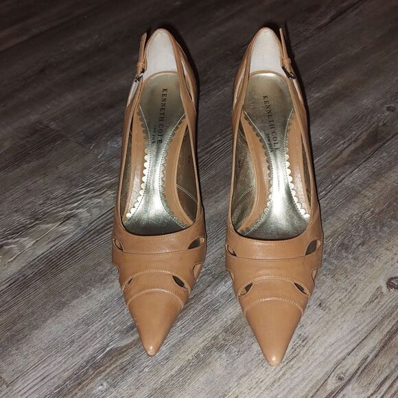 Kenneth Cole New York Pump My Ride tan heeled pointed toe shoes Sz 8.5 EUC - Picture 2 of 6